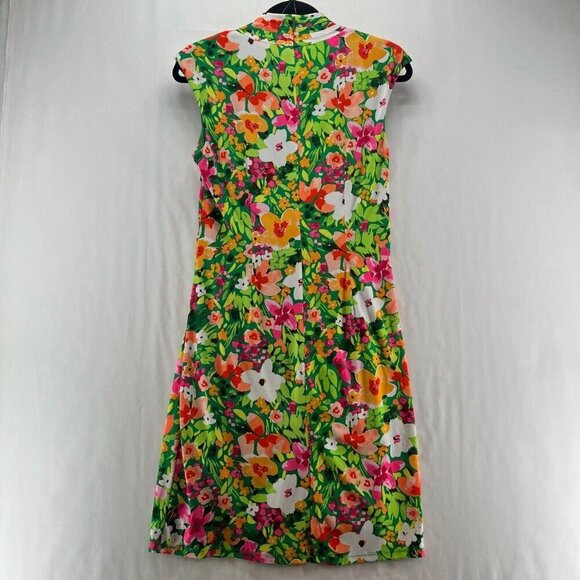 Vince Camuto Dress 8 Faux Wrap Sheath Knee Length Floral Print Cap Sleeve Green - Picture 2 of 11